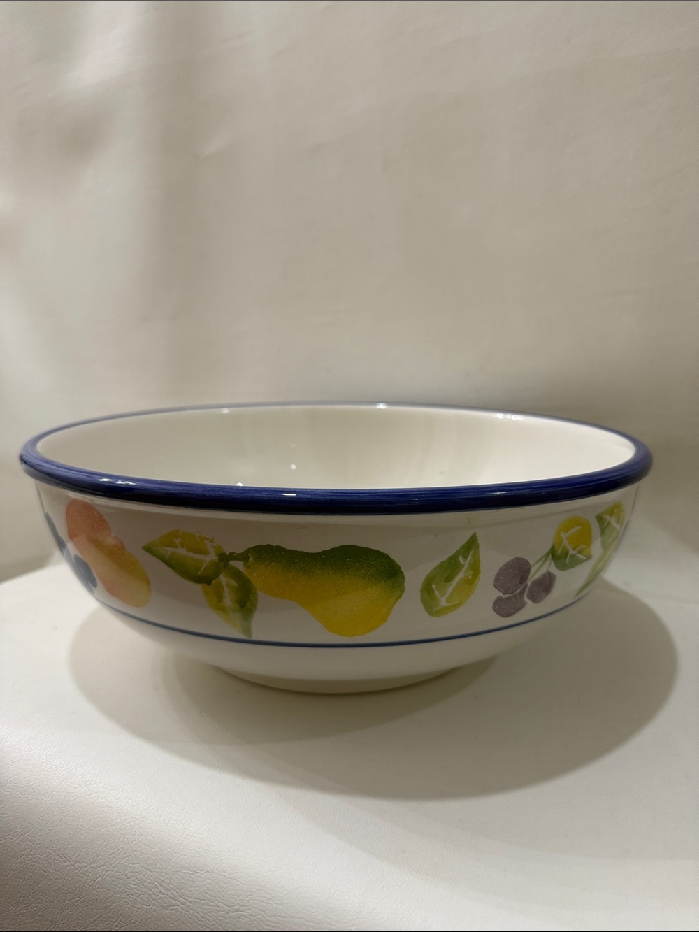 Furio Italy Pasta Serving Bowl Large 1 Gallon 12 X 4 1/4 Ceramic Blue Rim Fruit